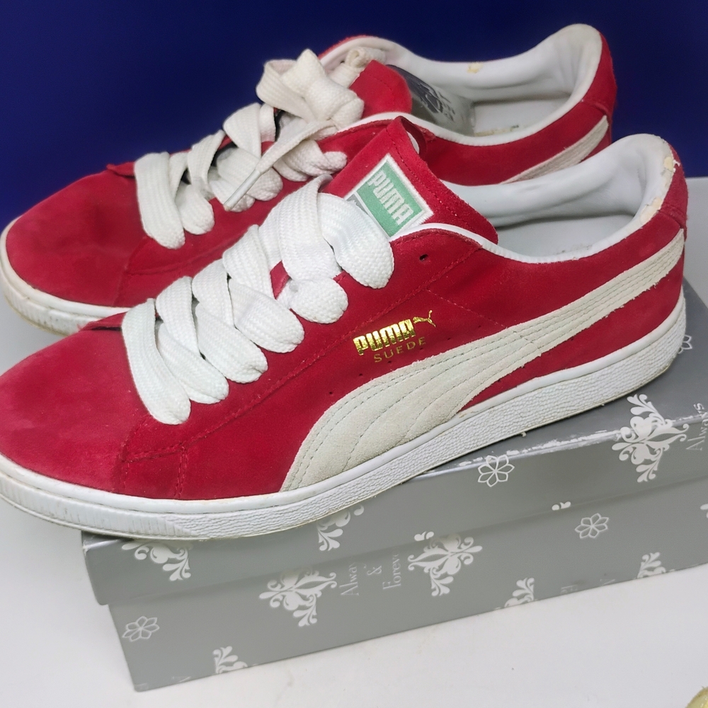 Puma Red and White Suede Sneakers